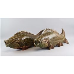 Pair of Chinese Large Stone Carved Carp Statue
