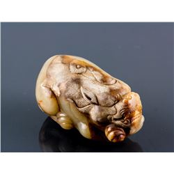 Chinese Green and Brown Jade Carved Dragon Toggle