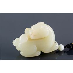 Chinese Hetian White Jade Carved Tiger Toggle