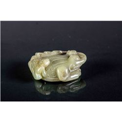 Chinese Celadon Jade Carved Frog Toggle