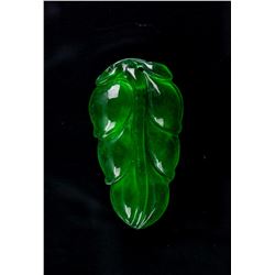 Burma Green Jadeite Carved Leaf Pendant