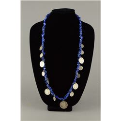 Lapis Lazuli Necklace w Silver Coins Dated 1901