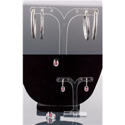Set of Hoop Earrings & Ruby Horseshoe Jewelry Set