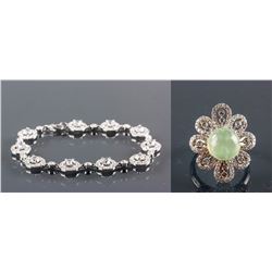 Set of Prasiolite Ring & Crystal Bracelet