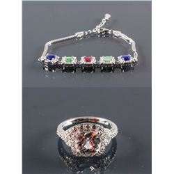 Set of Zirconia Ring & Multi-Gemstone Bracelet