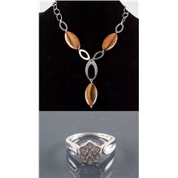 Set of Diamond Ring & Silver Drop Necklace