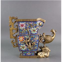 Chinese Cloisonne Bronze Phoenix Vase Xuande Mark