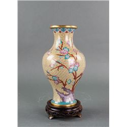 Chinese Cloisonne Bronze Vase w/ Wood Stand 20th C