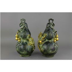 Pair Bronze Double Gourd Vases Ming Xuande Mark NR