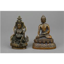 2 Pc Chinese Bronze Small Buddhas