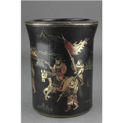 Chinese Lacquer Wood Brush Pot with Kangxi Mark NR