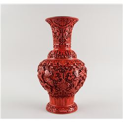 Chinese Red Cinnabar Lacquer Dragon Vase