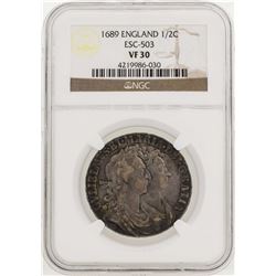 1689 England 1/2 Crown Coin NGC VF30