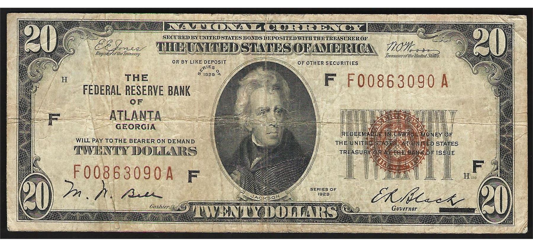 Federal Note 1929 $20 Federal Reserve Bank Note Atlanta