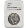 Image 1 : 1925 $1 Peace Silver Dollar Coin NGC MS65