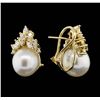 Image 2 : 14KT Yellow Gold Pearl and Diamond Earrings