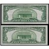 Image 2 : Lot of (2) 1953A $5 Silver Certificate Notes