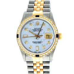 Rolex Mens Two-Tone 14KT Yellow Gold Sapphire and Diamond Datejust Wristwatch