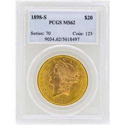 1898-S $20 Liberty Head Double Eagle Gold Coin PCGS MS62