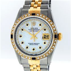 Rolex Mens Two Tone 14KT Yellow Gold Sapphire and Diamond Datejust Wristwatch