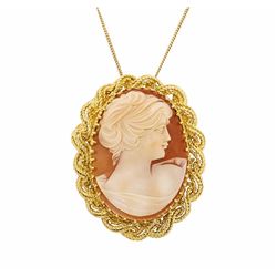 18KT Yellow Gold Cameo Pin/Pendant with Chain