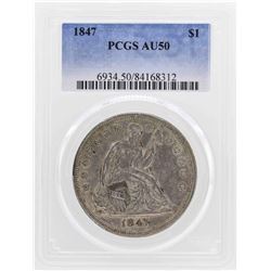 1847 $1 Seated Liberty Silver Dollar Coin PCGS AU50