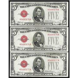 Lot of (3) Consecutive 1928E $5 Legal Tender Notes