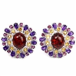 NATURAL AMBER AMETHYST CITRINE RHODOLITE GARNET Earring