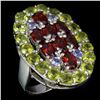 Image 2 : Natural Garnet Peridot Tanzanite Ring