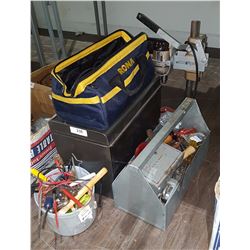LOT OF MISC HAND TOOLS AND TOOLBOX