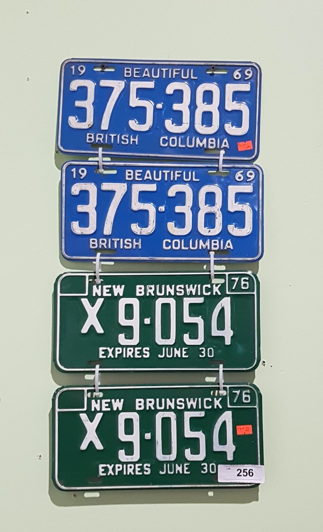 PAIR 1969 BC LICENSE PLATES & 1976 NEW BRUNSWICK LICENSE PLATES