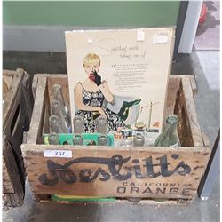 NESBITT WOODEN POP CRATE W/MISC POP BOTTLES