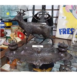 BRONZE FIGURAL STAG INK WELL