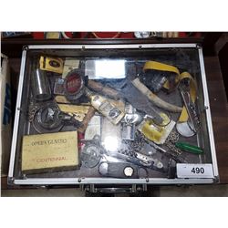 SILVER DISPLAY CASE W/COLLECTIBLES