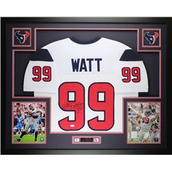 J.J. Watt Signed Texans 35  x 43  Custom Framed Jersey (JSA COA)