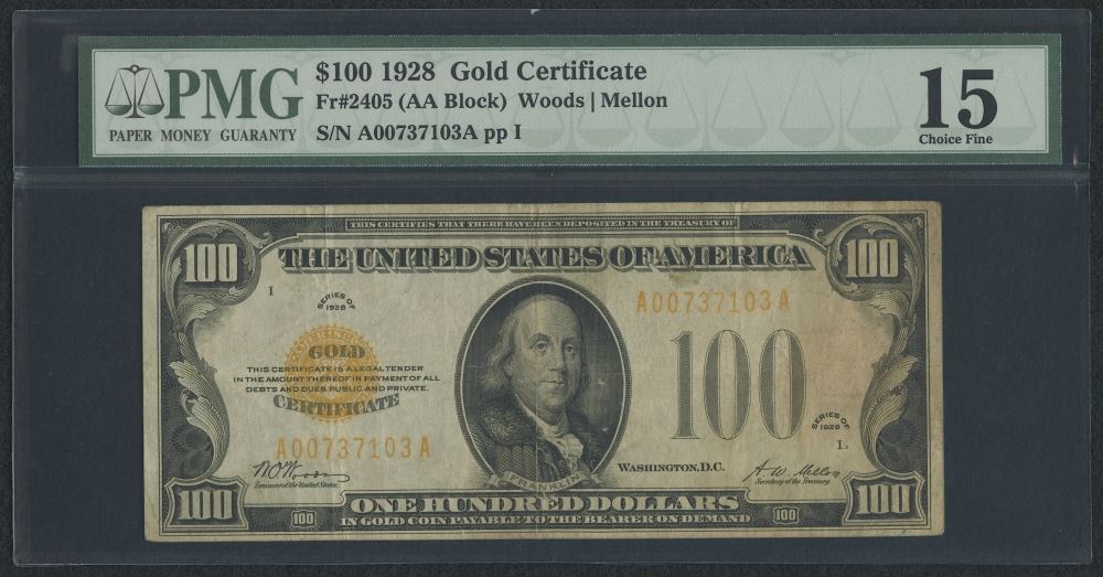 1928 $100 One Hundred Dollars U.S. Gold Certificate Currency Bank Note ...