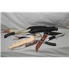 Image 1 : Bag Lot : Six Knives : Buck Model 119 w/ leather case - Large Canada Ammo with web case - Cobra w/ l