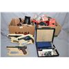 Image 1 : Lot of Two Large Boxes : Assorted Leather Holsters, Pouch w/hand cuffs, belt & holster, ammo belt, l