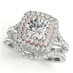 1.67 CTW Certified VS/SI Diamond 2Pc Set Solitaire Halo 14K White & Rose Gold - REF-235H3M - 30698