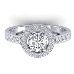 1.45 CTW Certified VS/SI Diamond Art Deco Micro Halo Ring 14K White Gold - REF-217V3Y - 30486