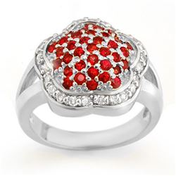 1.50 CTW Red Sapphire & Diamond Ring 14K White Gold - REF-74X9R - 10541