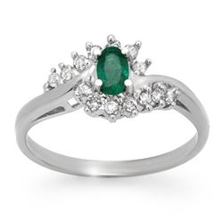 0.45 CTW Emerald & Diamond Ring 18K White Gold - REF-41N3A - 12508