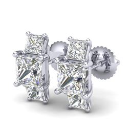 3.08 CTW Princess VS/SI Diamond Art Deco Stud Earrings 18K White Gold - REF-668A2V - 37199