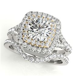 1.67 CTW Certified VS/SI Diamond 2Pc Set Solitaire Halo 14K White & Yellow Gold - REF-235K3W - 30699