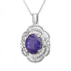 5.60 CTW Tanzanite & Diamond Pendant 18K White Gold - REF-246R5K - 13997