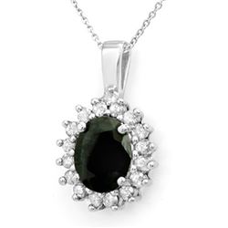 3.69 CTW Blue Sapphire & Diamond Pendant 14K White Gold - REF-46A9V - 13634