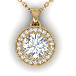 0.96 CTW Certified VS/SI Diamond Art Deco Micro Halo Necklace 14K Yellow Gold - REF-170N4A - 30359