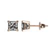 Image 2 : 1 CTW Certified VS/SI Quality Princess Diamond Stud Earrings 10K Rose Gold - REF-147M2F - 33064