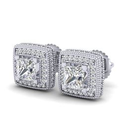 2.01 CTW Princess VS/SI Diamond Solitaire Art Deco Earrings 18K White Gold - REF-245N5A - 37127