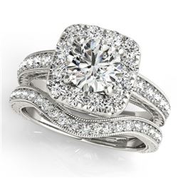 1.30 CTW Certified VS/SI Diamond 2Pc Wedding Set Solitaire Halo 14K White Gold - REF-161W3H - 30975